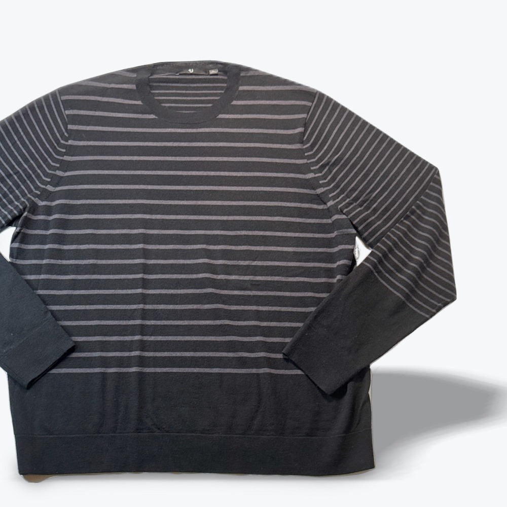 Uniqlo +J Jil Sander Crewneck Sweater Merino Blend Men XL Striped Pullover Black